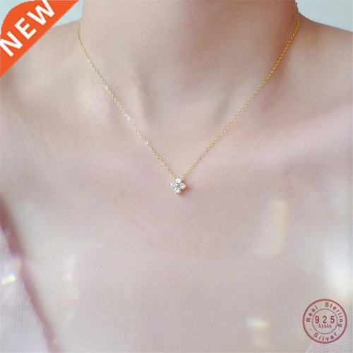 925 Sterling Silver European Simple Crystal Flower Pendant C