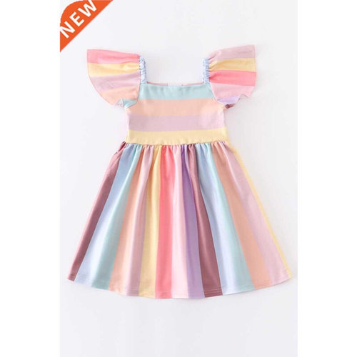 Girlymax Spring/Summer Baby Girls Color Stripe Twirl Dress B