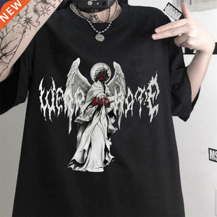 Harajuku Aesthetic Graphic tees Damaged vintage Hip Hop shor