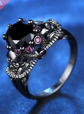Punk style black zircon women's ring non mainstream zirc