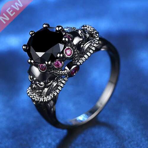 Punk style black zircon women's ring non mainstream zirc