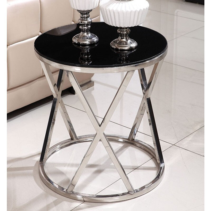 Stainless steel sofa side table corner table tempered glass