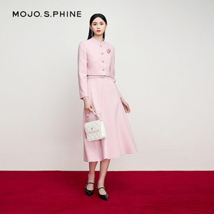 MOJO莫佐浪漫玫瑰薄呢半身裙2024年新款 气质通勤无捏褶A摆中长裙