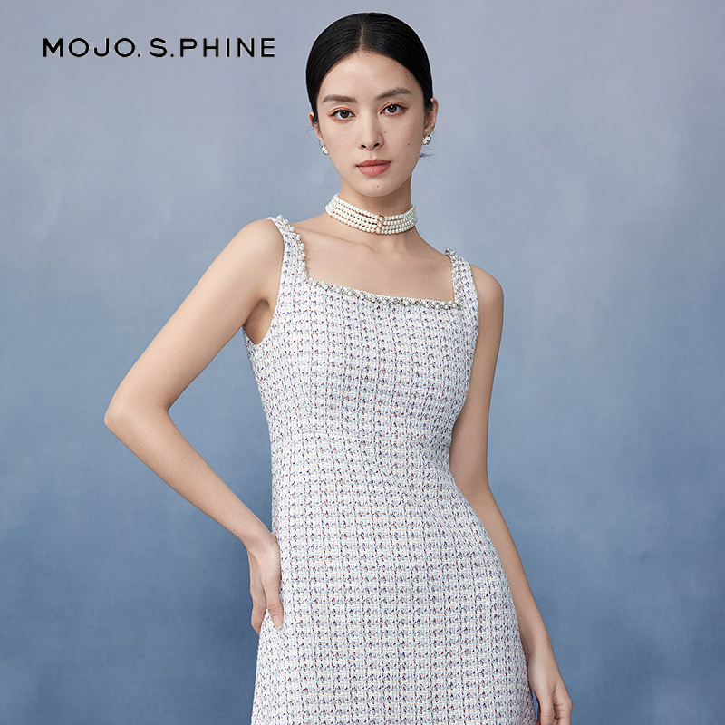 MOJO莫佐韩式粗花呢小香风无袖连衣裙2025早春新款简约大气短裙女