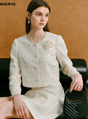 朗姿/MOJO AVENUE莫佐2025新款时尚亮片短外套女千金感亮片刺绣轻