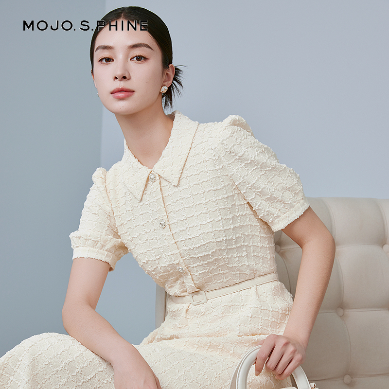 MOJO莫佐温柔灵动衬衫领连衣裙2025年新款肌理感时尚长裙朗姿集团