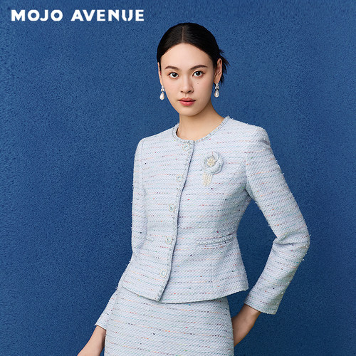 朗姿/MOJO莫佐2026春新品山茶花粗花呢小香短外套钉珠修身短上衣