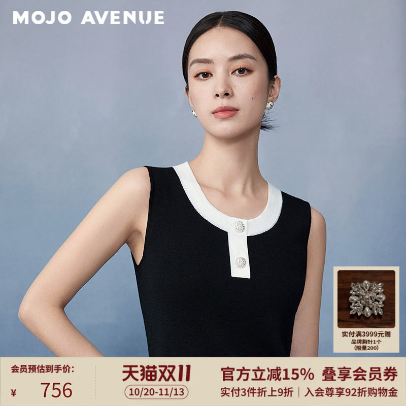 朗姿/MOJO AVENUE莫佐圆领无袖拼色舒适套头衫2025年新款早春活力
