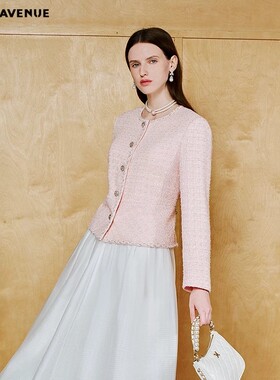 【舒心】朗姿/MOJO春2026小香风粗花呢短外套女温柔淡粉甜美上衣