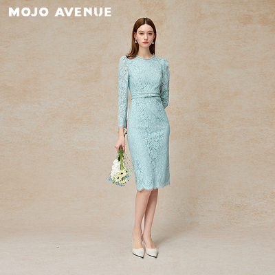 朗姿/MOJO莫佐2026夏新品薄荷曼波镂空蕾丝连衣裙通勤约会轻礼服