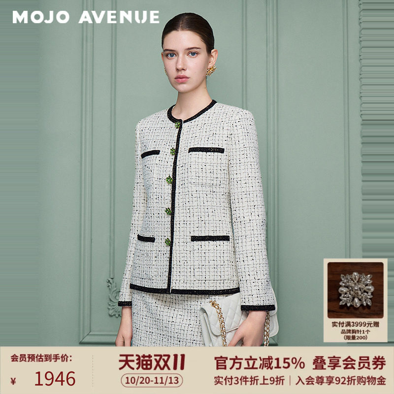 【coco小姐】朗姿/MOJO冬新品2026绵羊毛混纺小香风粗花呢短外套