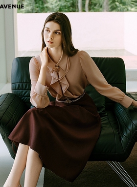 朗姿/MOJO AVENUE莫佐2025新款时尚安可拉红半身裙女优雅时尚A字