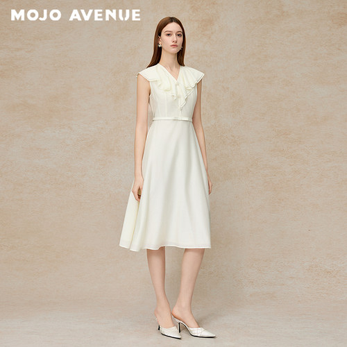 朗姿/MOJO莫佐2026夏新品法式优雅仙女风度假连衣裙荷叶领赫本裙