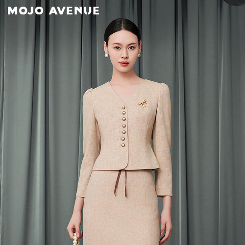 朗姿/MOJO AVENUE莫佐2025秋新款气质V领短外套女精致泡泡袖