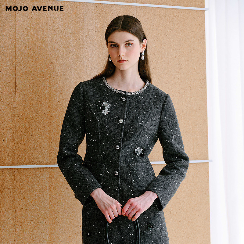 朗姿/MOJO AVENUE莫佐2025冬新款典雅小香风西装短外套女智感灰色,女装/女士精品,短外套,淘宝优惠券,粉丝福利购,淘宝优惠卷