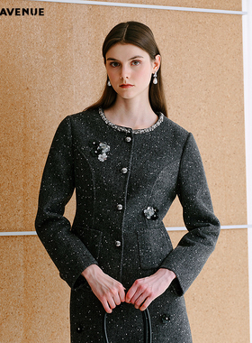 朗姿/MOJO AVENUE莫佐2025冬新款典雅小香风西装短外套女智感灰色