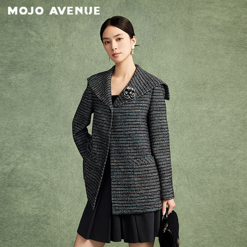 MOJO莫佐浪漫粗花呢中长款外套