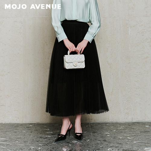 朗姿/MOJO莫佐2026春新品轻盈飘逸百褶纱裙通勤度假优雅长款半裙