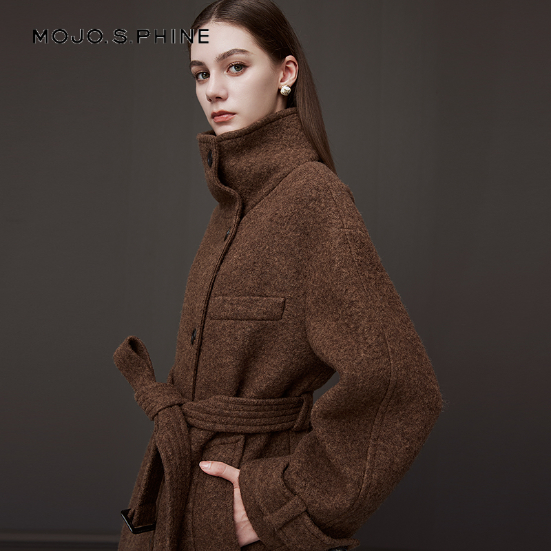 MOJO莫佐立领优雅简约风短外套美拉德风羊毛大衣2025冬新款