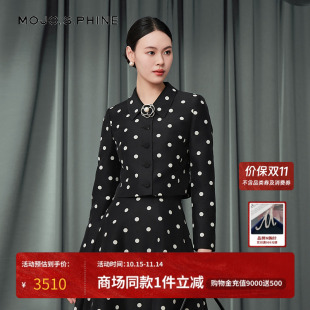 MOJO莫佐2025新款 波点短外套女黑白撞色翻领收腰干练优雅上衣 法式