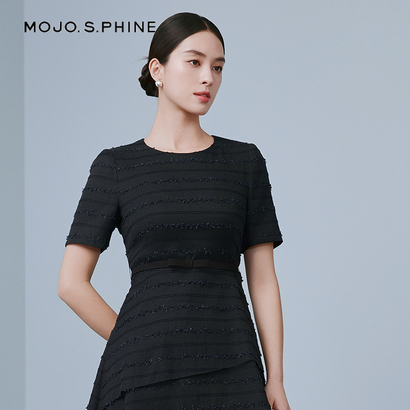 MOJO莫佐锦纶斜纹纱设计感连衣裙2025年新款优雅时尚长裙朗姿集团