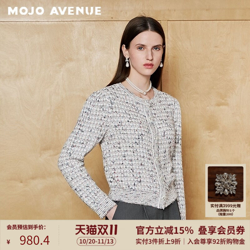 朗姿/MOJO春季新品2026复古粗花呢针织开衫女温柔质感针织上衣