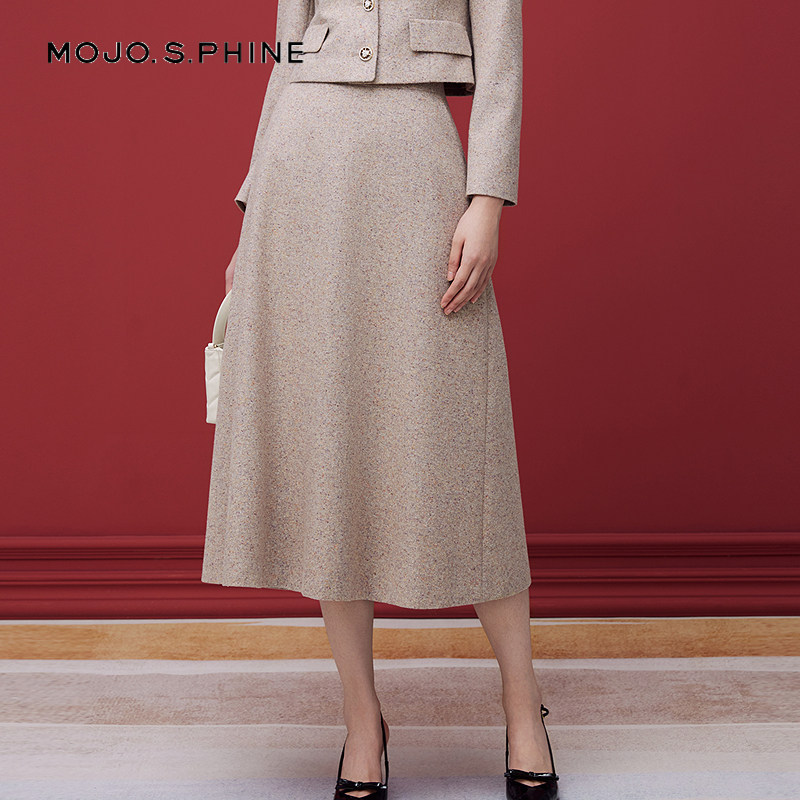 MOJO莫佐2025秋冬新品智感女士长款毛呢半身裙女复古优雅气质半裙