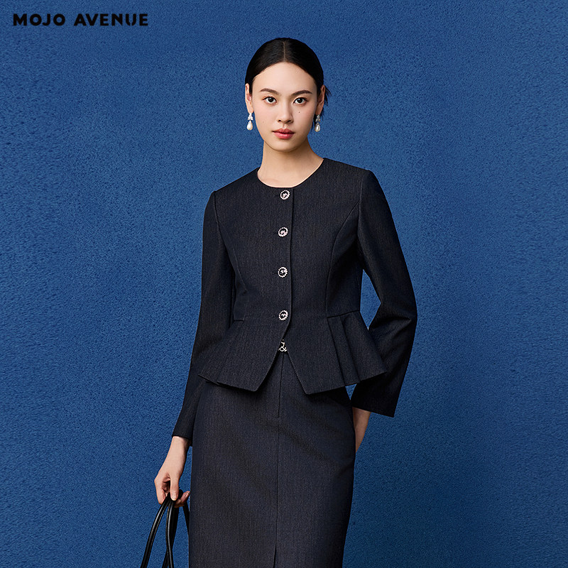 朗姿/MOJO莫佐2026春季新品利落干练牛仔短外套女收腰荷叶边上衣,女装/女士精品,短外套,淘宝优惠券,粉丝福利购,淘宝优惠卷