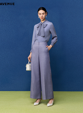 朗姿/MOJO莫佐2026春新品时尚贵气紫色高腰直筒阔腿裤女通勤长裤