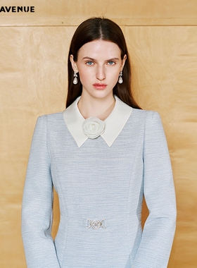 朗姿/MOJO春新品2026奢雅千金连衣裙女收腰A摆中长裙通勤晚宴