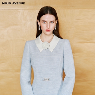 朗姿/MOJO春新品2026奢雅千金连衣裙女收腰A摆中长裙通勤晚宴