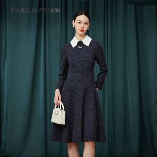 朗姿集团MOJO莫佐香风波点连衣裙女复古学院风优雅收腰A字裙2025