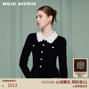 朗姿/MOJO冬新品2026小香风蕾丝娃娃领修身针织衫女收腰荷叶下摆