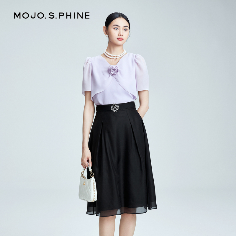 MOJO法式浪漫洋桔梗领花休闲衬衫