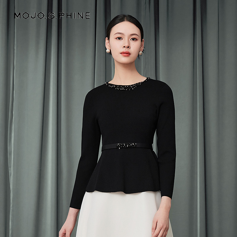 MOJO莫佐2025秋新款收腰针织衫女精致优雅设计感套头针织朗姿集团