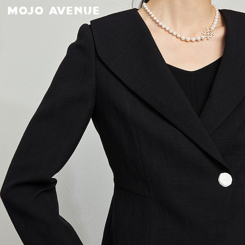 朗姿/MOJO AVENUE莫佐斜口西服短外套2024年春秋季粗麻感面