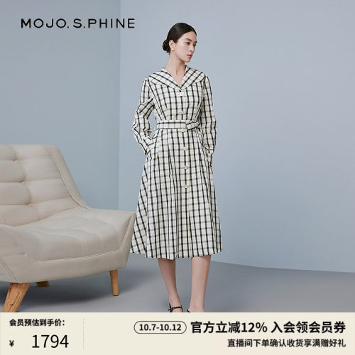 朗姿LANCY/MOJO AVENUE莫佐英式格纹休闲翻领连衣裙2025新款时尚