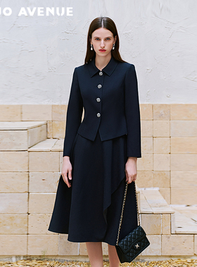 朗姿/MOJO莫佐2026新品千金感利落收腰西装短外套藏蓝色精致通勤