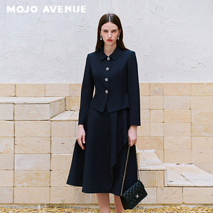 朗姿/MOJO莫佐2026新品千金感利落收腰西装短外套藏蓝色精致通勤