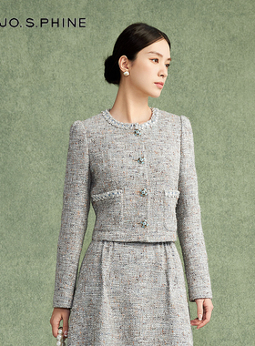 朗姿/MOJO莫佐粗花呢小香风短外套2024年秋冬新款摩登优雅