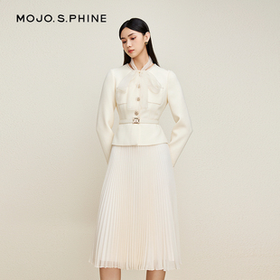 朗姿集团MOJO莫佐千金风拼接假两件花呢香风连衣裙2024新款 重工巴