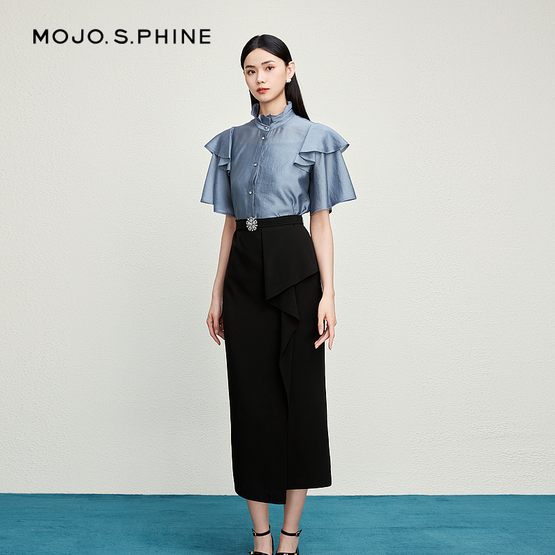 【舒心】MOJO莫佐设计感耀星花高腰修身半身裙20