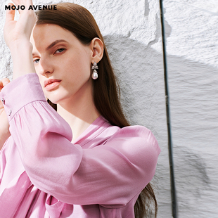 朗姿/MOJO春新品2026法式浪漫蝴蝶结飘带衬衫女微宽松通勤约会