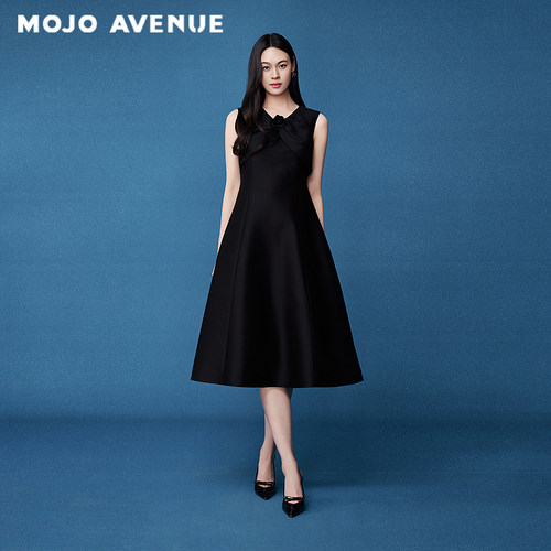 朗姿/MOJO AVENUE夏新品2026千金名媛立体山茶花无袖连衣裙小黑裙