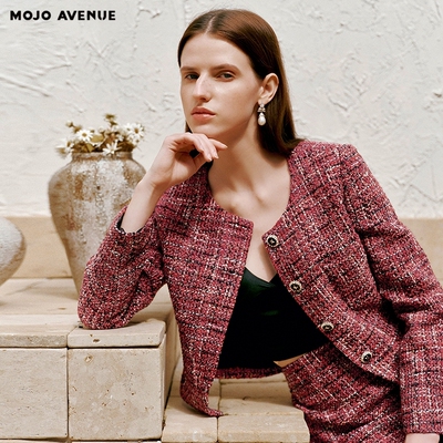 朗姿/MOJO AVENUE莫佐2026春新品轻奢粗花呢半身裙女红色显瘦包臀