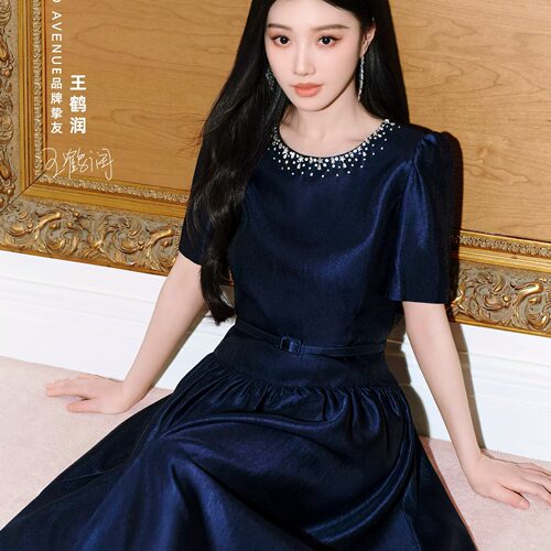 【王鹤润同款】朗姿MOJO莫佐精致连衣裙法式淑女短袖水蓝色千金感