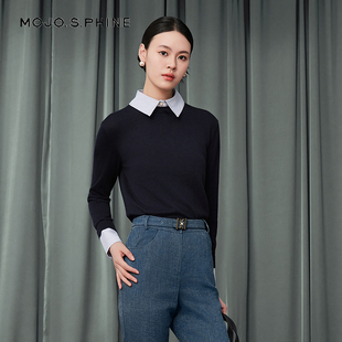 假两件羊毛针织衫 MOJO莫佐2025秋新款 高智感知识分子简约针织上衣