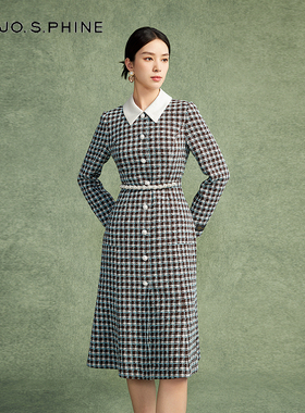 朗姿/MOJO莫佐复古粗花呢鱼尾连衣裙2024年新款优雅气质收腰