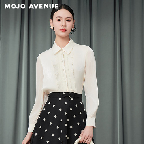 朗姿/MOJO AVENUE莫佐2025秋新款法式优雅衬衫女提花肌理复