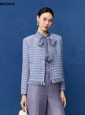 朗姿/朗姿MOJO莫佐2026春新品复古小香风编织粗花呢短外套女下摆